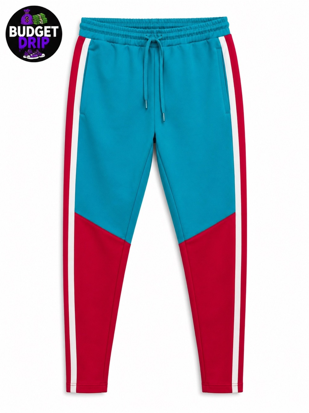 Teal & Red Colorblock Joggers with Side Stripes